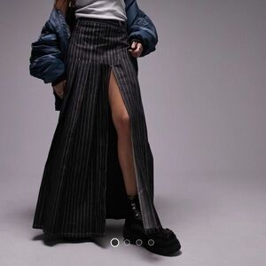 Topshop Pleated Pinstripe Pleated Slit Skirt